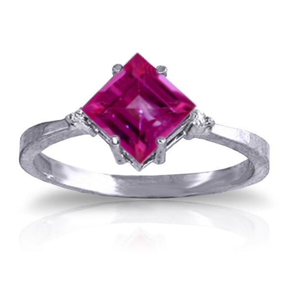 14K. SOLID GOLD RING WITH DIAMONDS & PINK TOPAZ